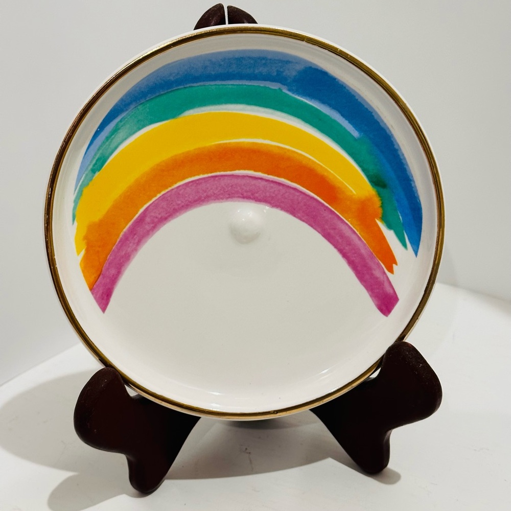 Ciroa Love You More Rainbow Plate Trinket Dish Nursery Catch All Gold Trim